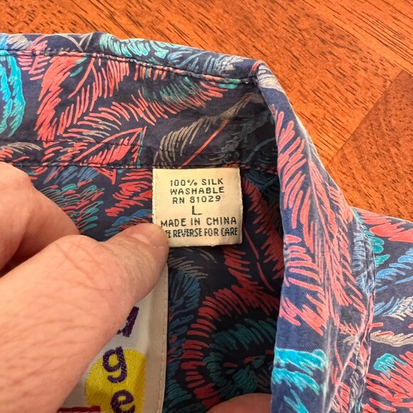 VTG Creative Edge Silk Adult Large Camp Shirt AOP Retro Floral Purple Button Up - Picture 5 of 11